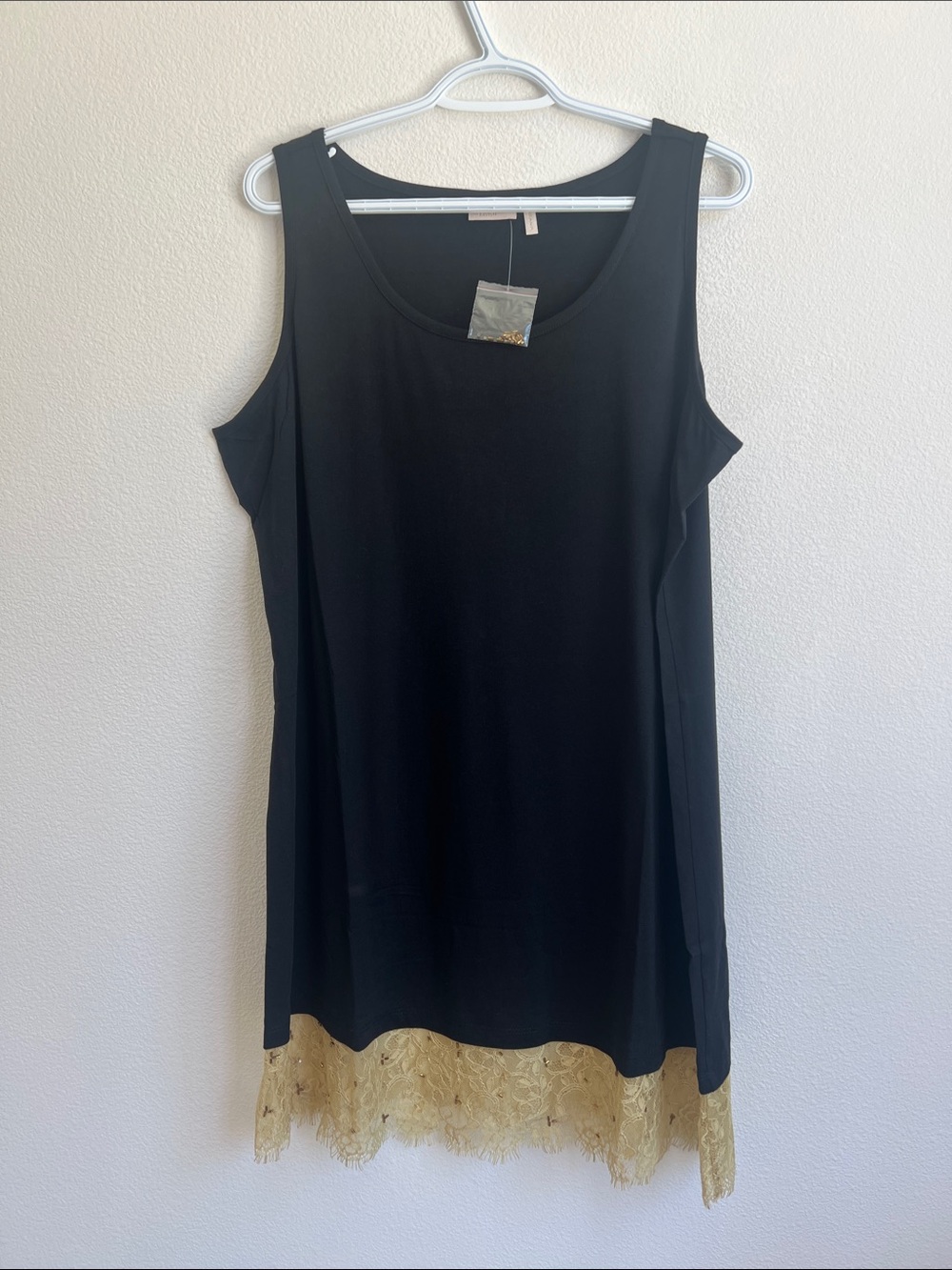 NWOT LOGO Black Tank with Gold Lace Trim